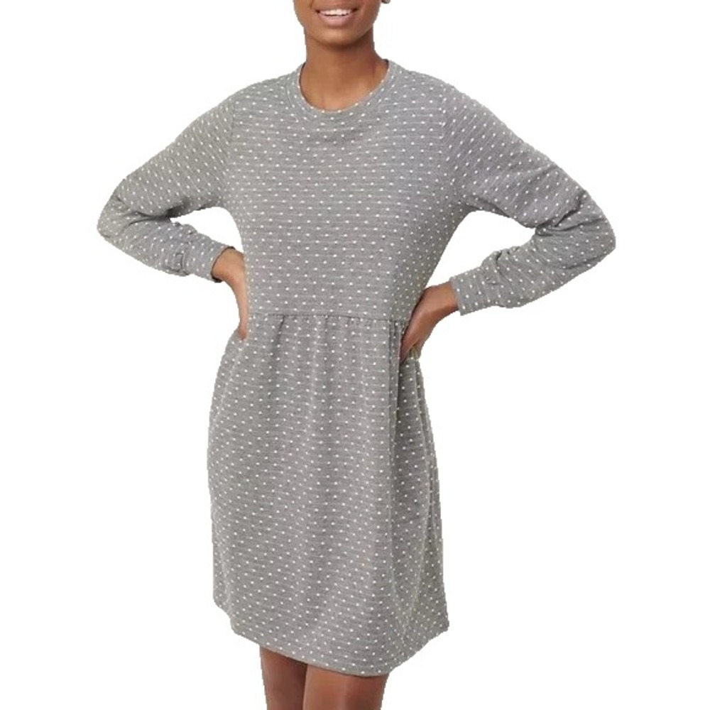 LOFT Dotted Stripe Sweater‎ Dress M Button Swing Preppy Coastal Grandma Casual